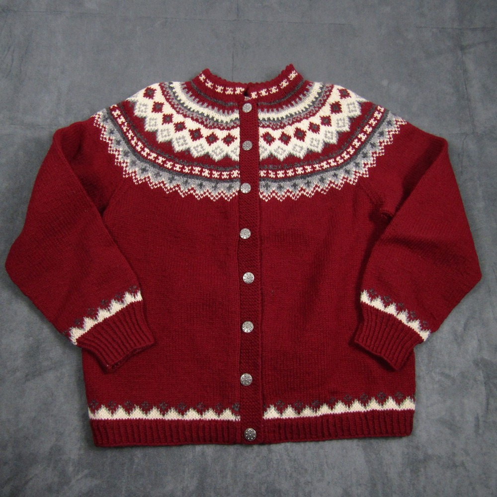 Husfliden Cardigan Women M Red Vintage Norwegian Wool Fair Isle Nordic Sweater